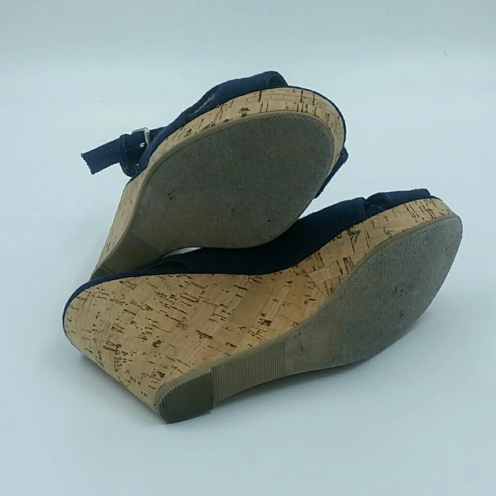 MAURICES l Navy Canvas Cork Peep Toe Wedge